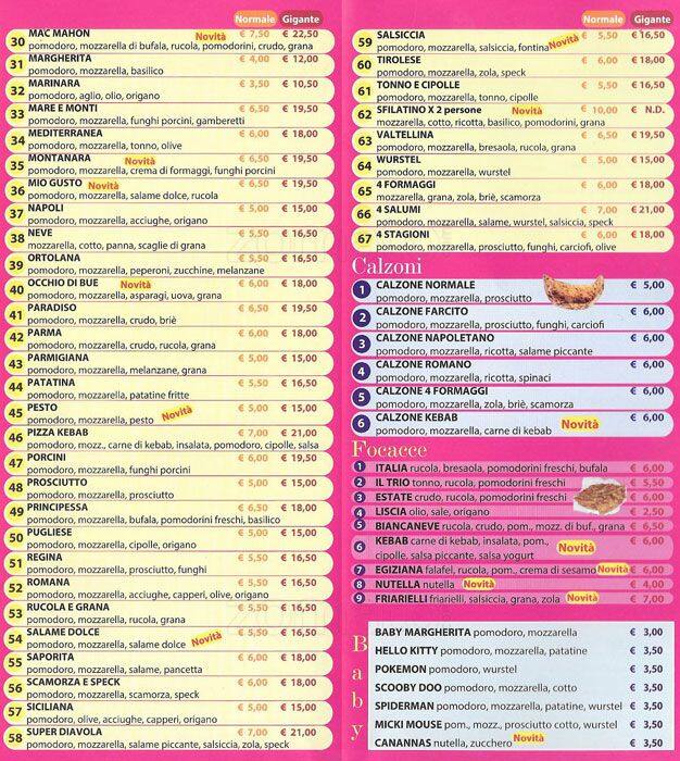 Menu di Biancaneve 