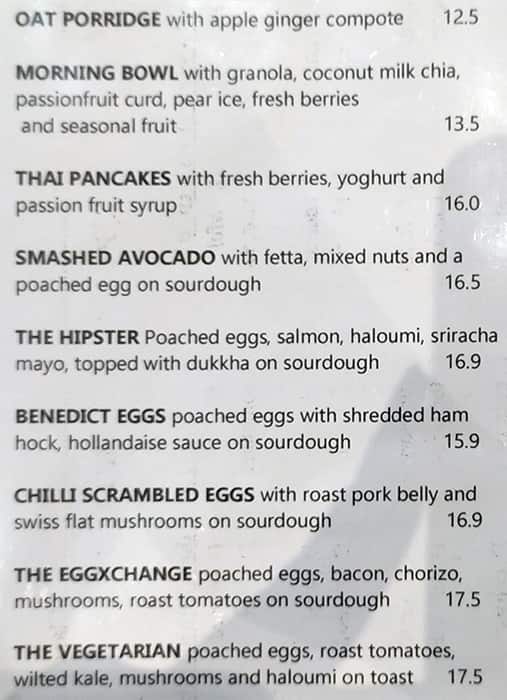 Menu at Coffee Exchange restaurant, Melbourne