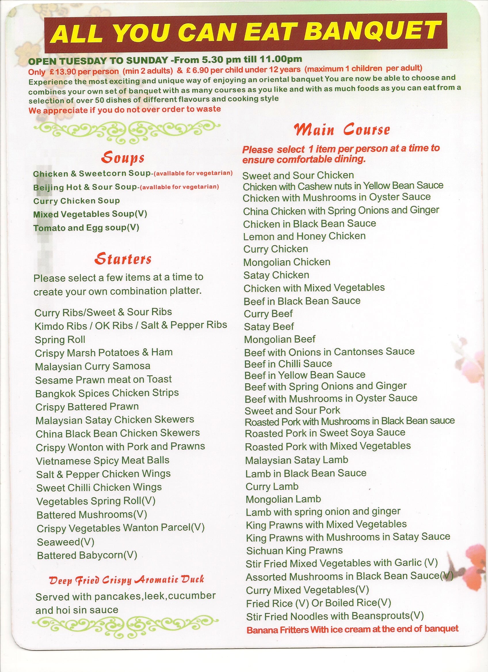Summer Palace Menu Menu For Summer Palace Birkenhead Liverpool