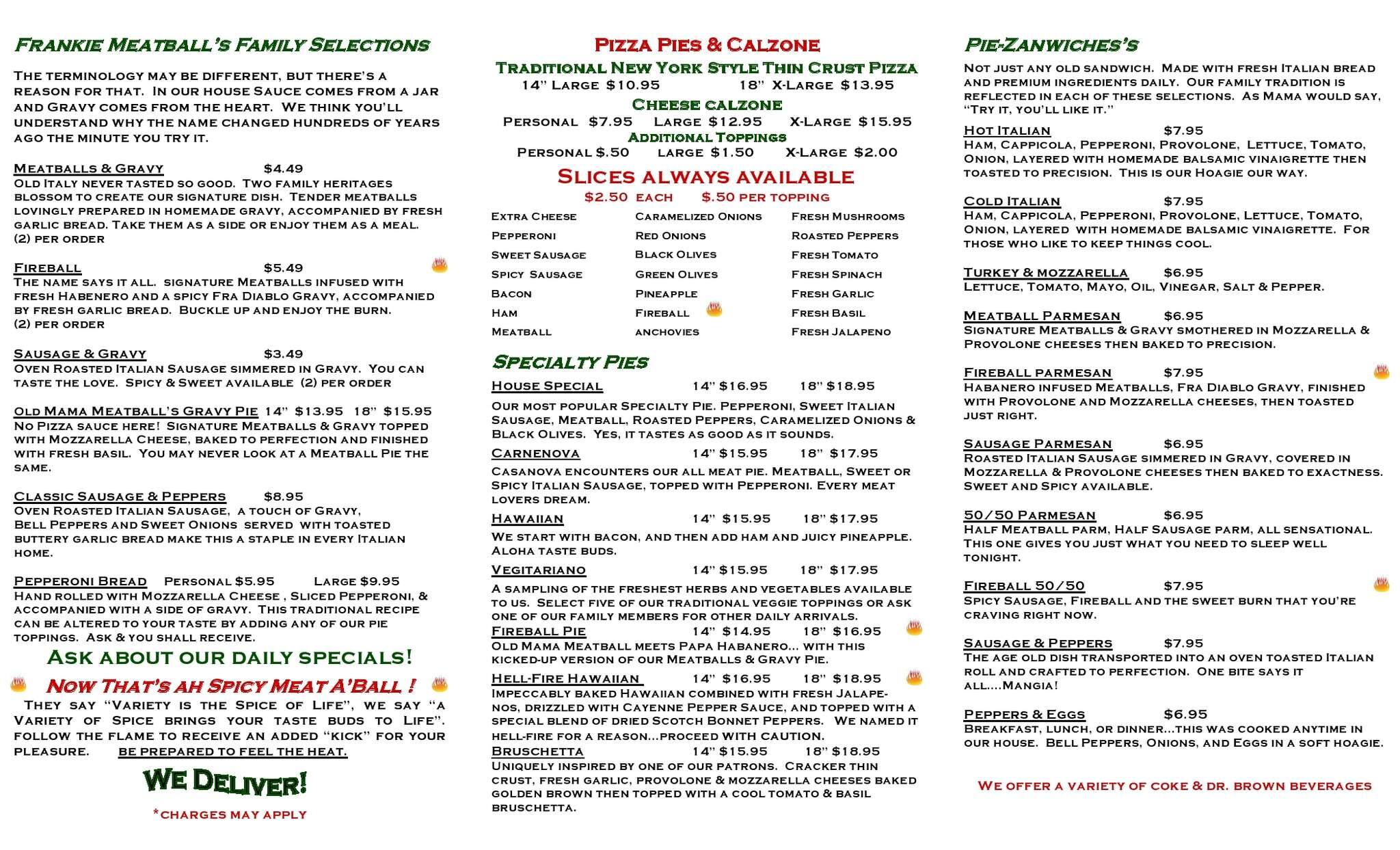 Menu at Piezan's Home of Frankie Meatballs pizzeria, Fort Lauderdale