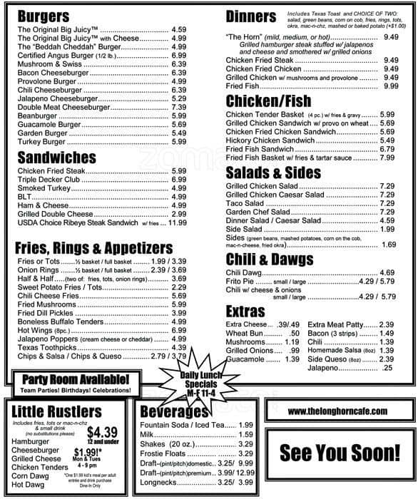 Longhorn Cafe Menu, Menu for Longhorn Cafe, Terrell Hills, San Antonio