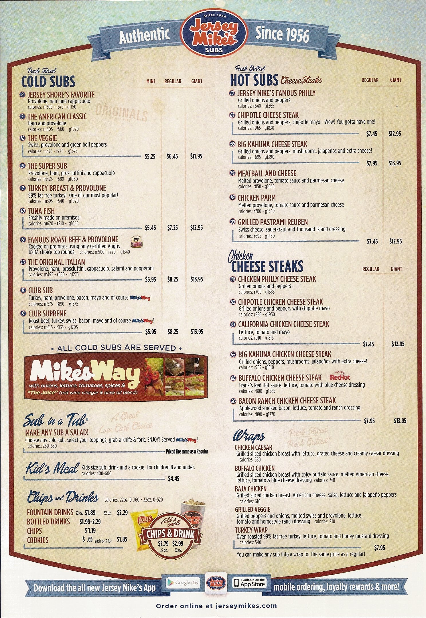Jersey Mike's Subs Menu, Menu for Jersey Mike's Subs, Far South/South