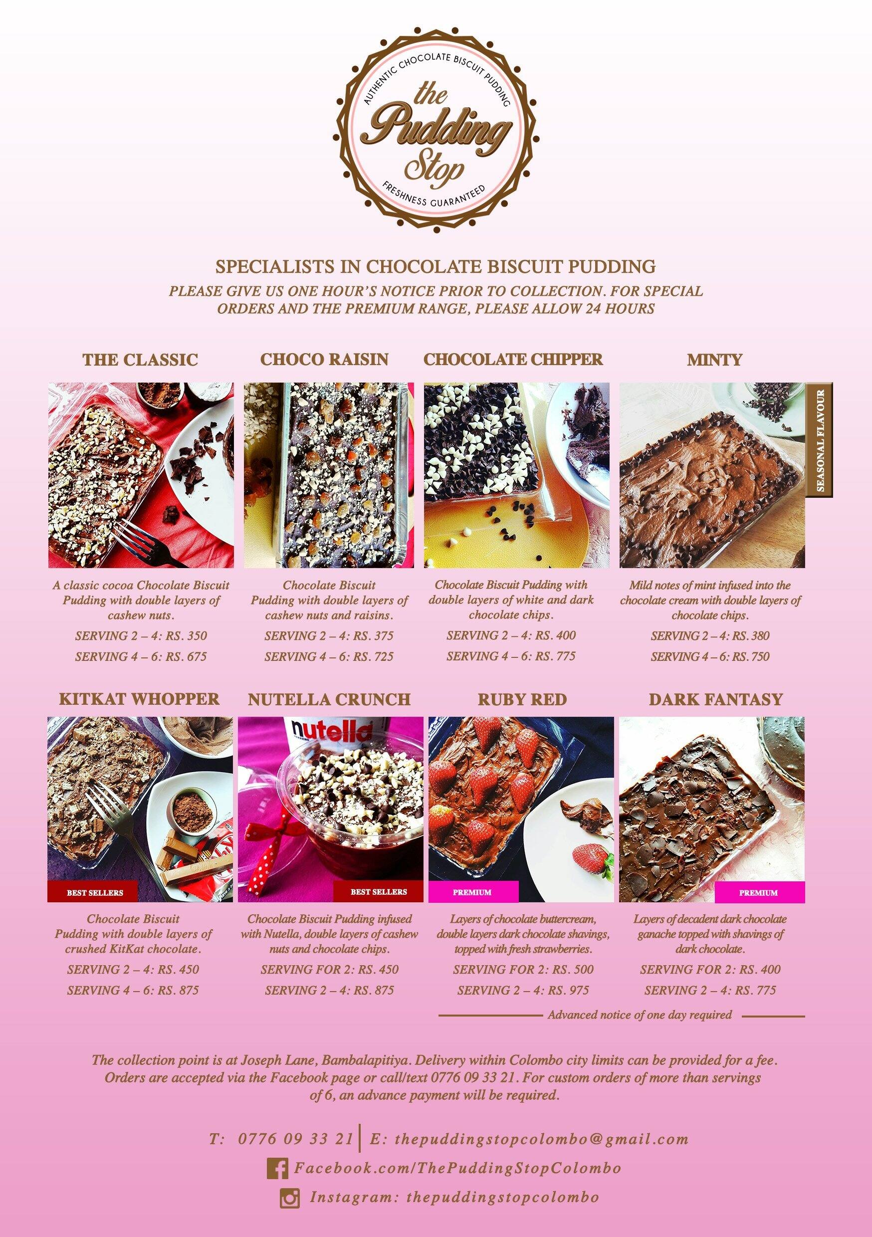 The Pudding Stop menu