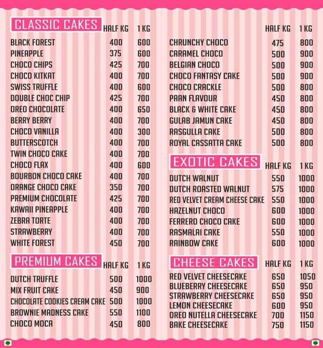 Menu of Urban Cakes, Vikhroli, Mumbai