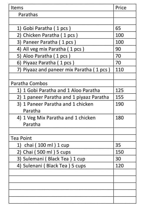 Menu of Ghar Ka Kitchen, Charminar, Hyderabad