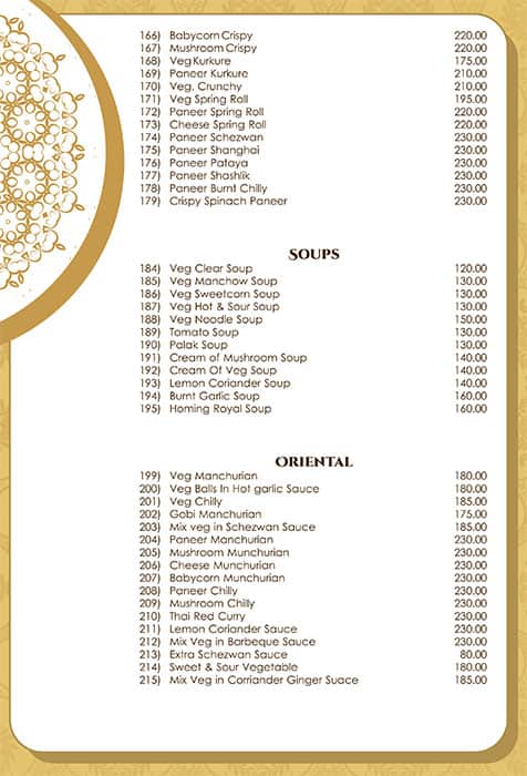 Veggies menu