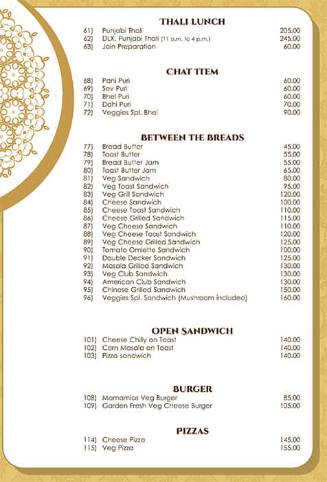 Veggies menu