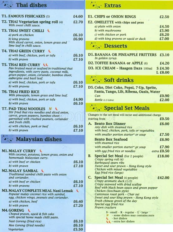The Cottage menu
