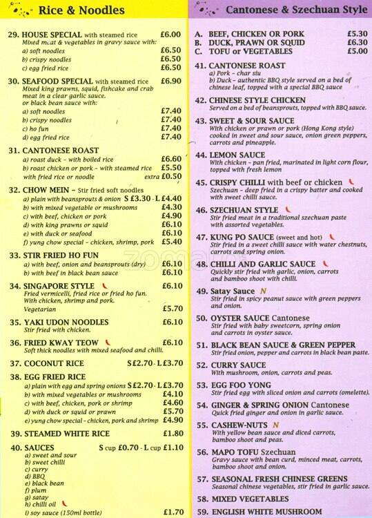 The Cottage menu