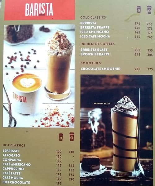 Barista menu