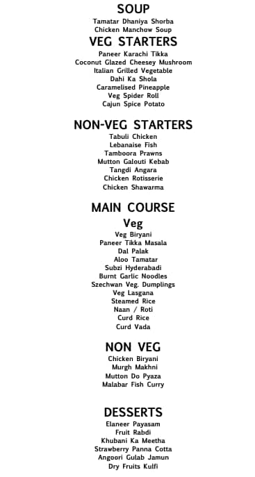 Hotel Greenpark Chennai menu