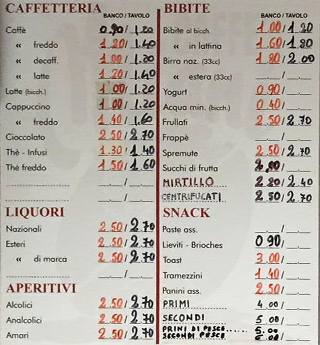Menu di Ciak Bar 