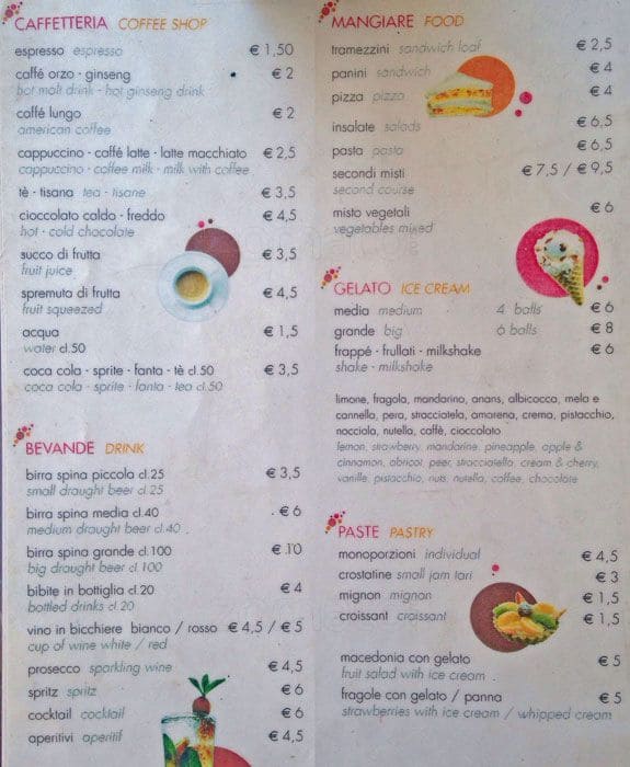 Menu di Attilio Servi Pasticceria 