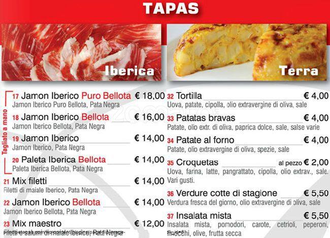Menu di Tapas Gourmet Principe 