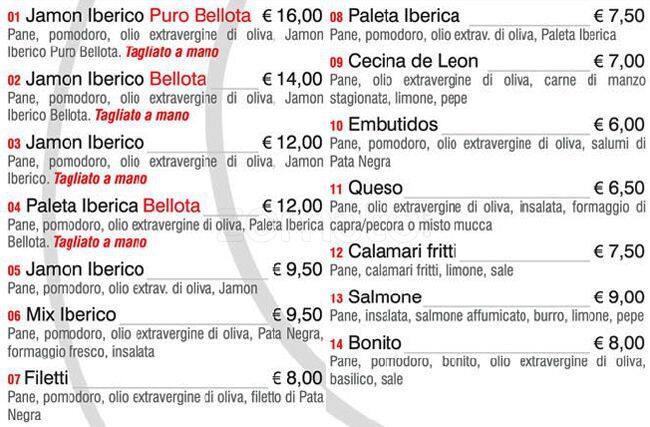 Menu di Tapas Gourmet Principe 