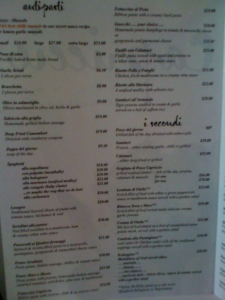 Capriccio Italiano Menu, Menu for Capriccio Italiano, Northbridge