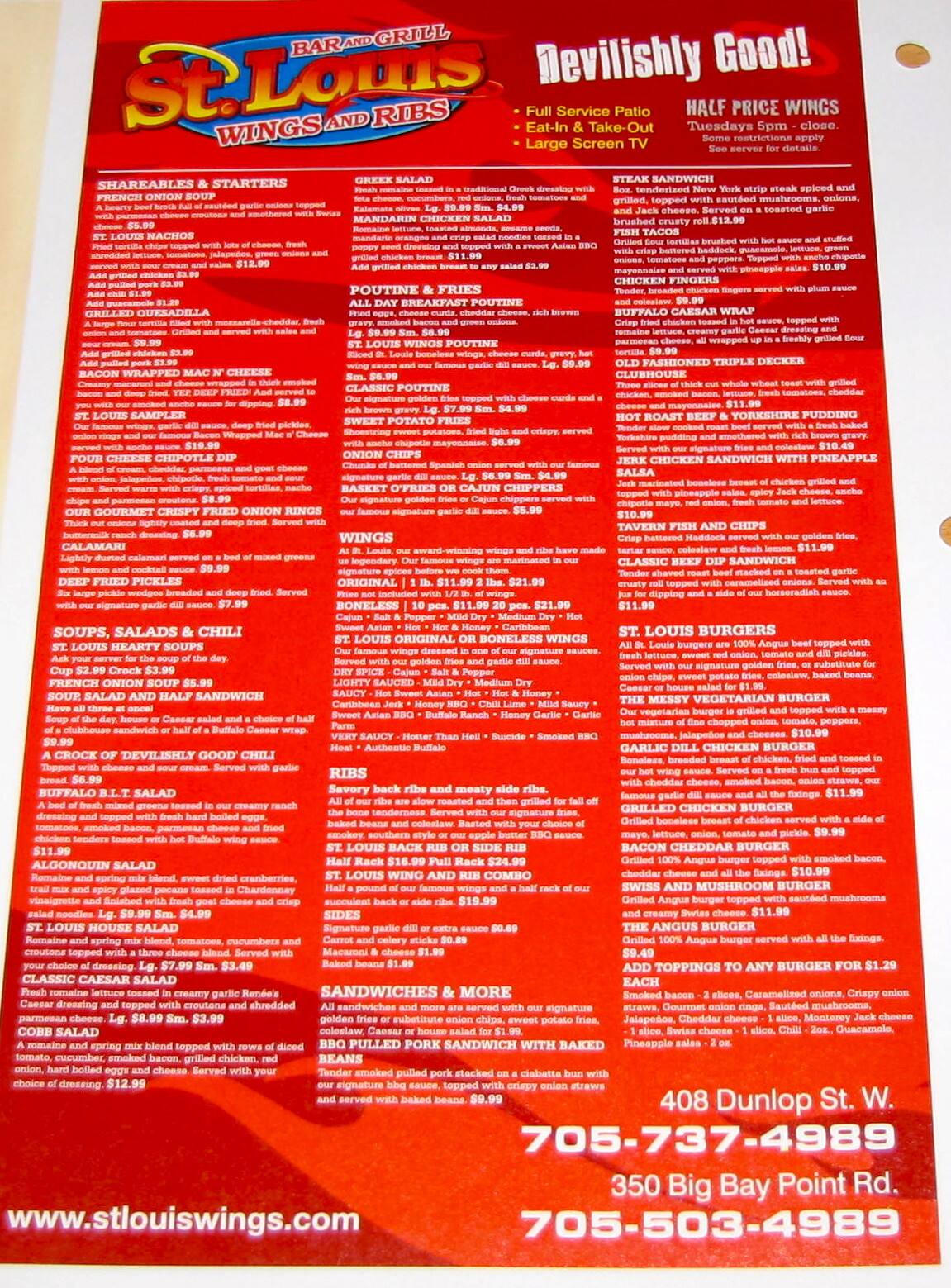 St Louis Bar And Grill Menu Menu For St Louis Bar And Grill Barrie 