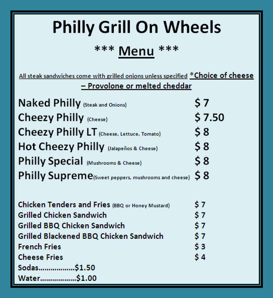Philly Grill on Wheels Menu, Menu for Philly Grill on Wheels, Lake