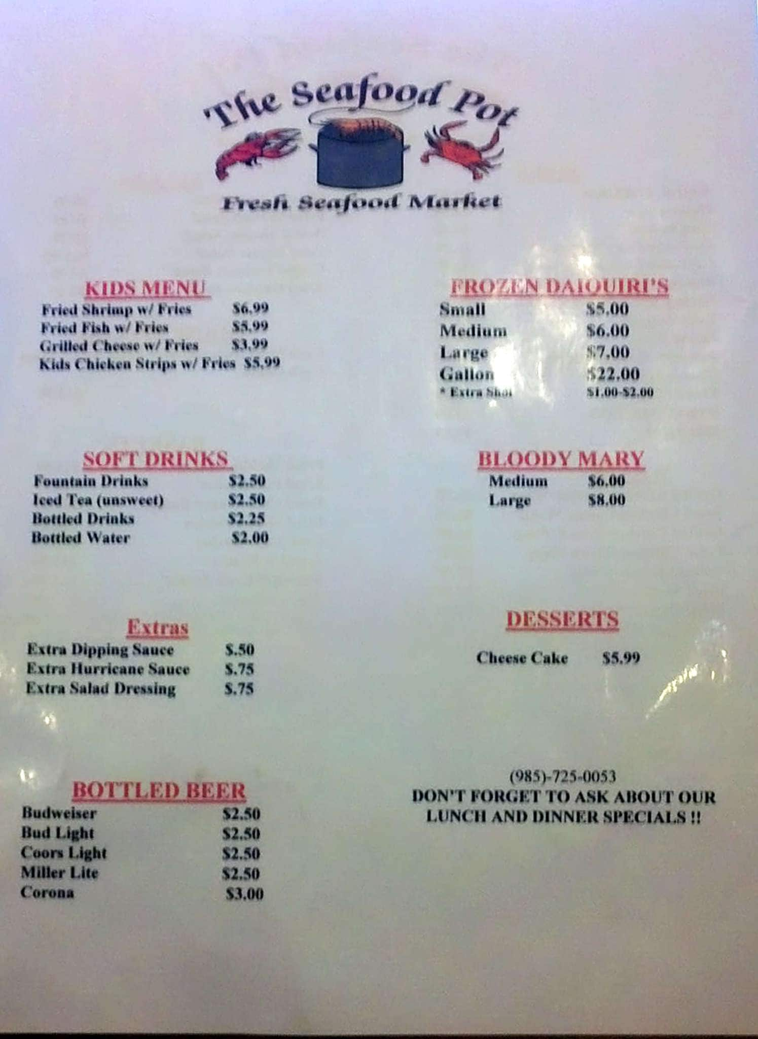 Menu at Seafood Pot restaurant, New Sarpy