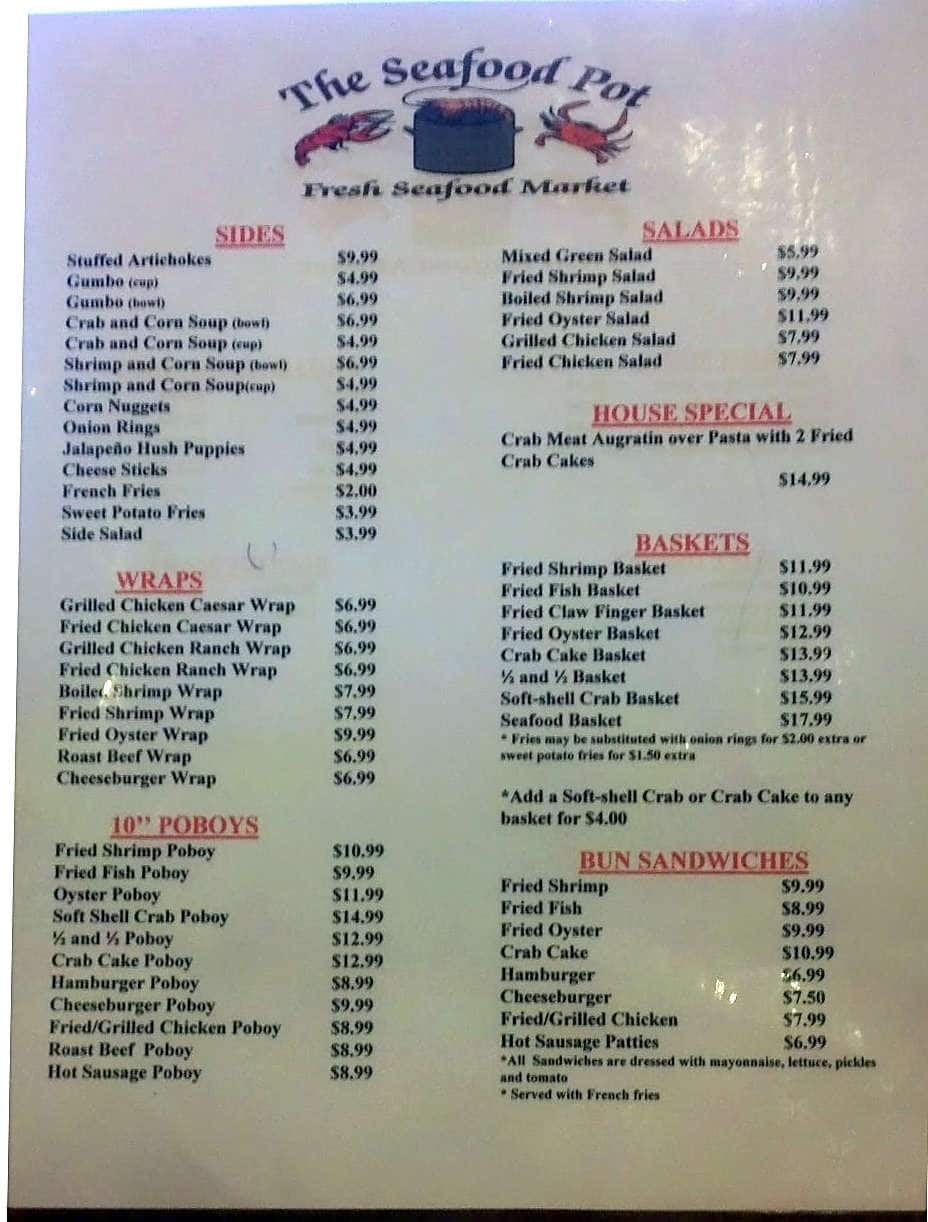 Menu at Seafood Pot restaurant, New Sarpy