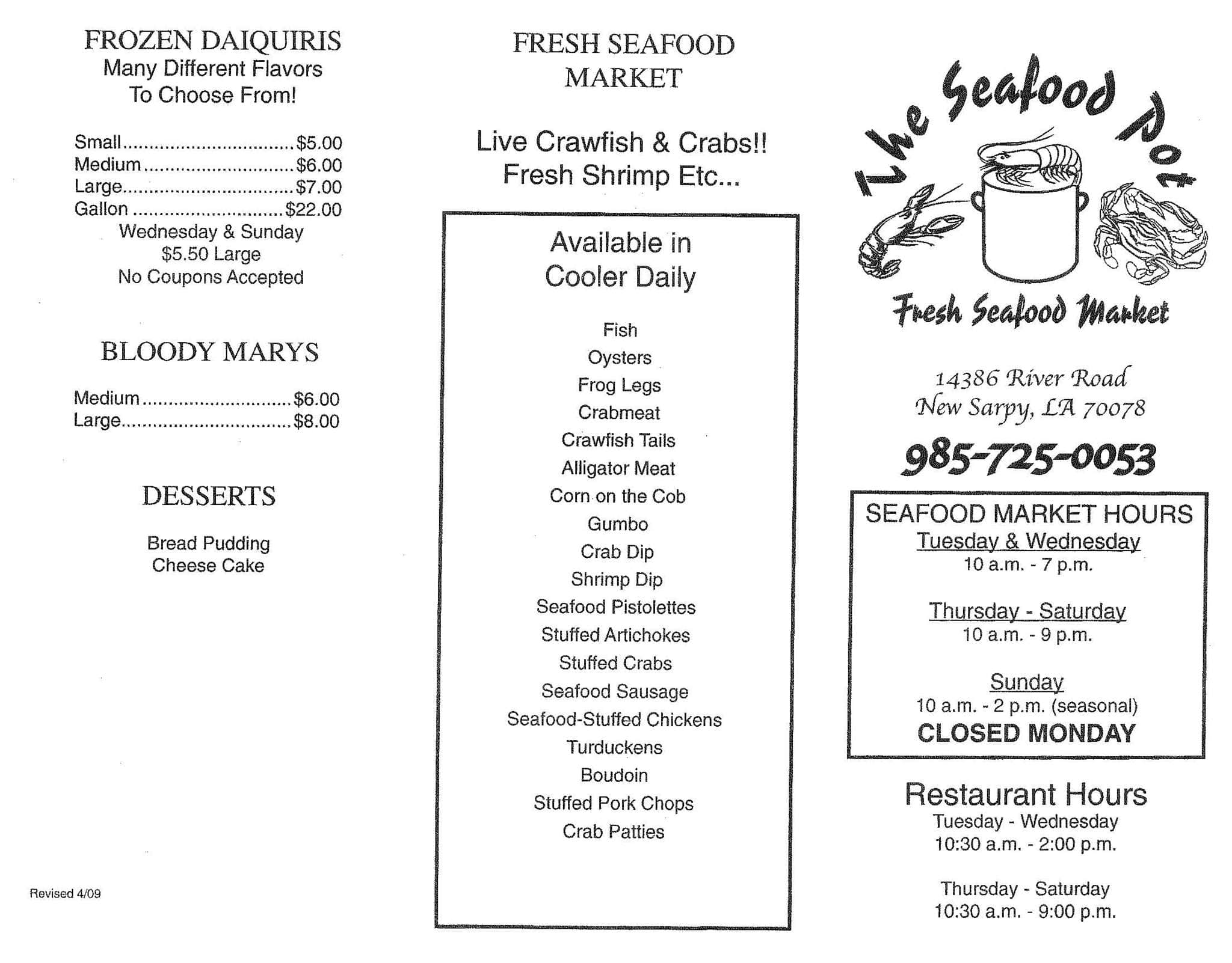 Menu at Seafood Pot restaurant, New Sarpy