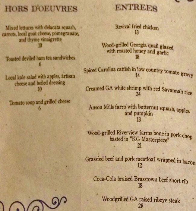 Menu at Revival restaurant, Decatur