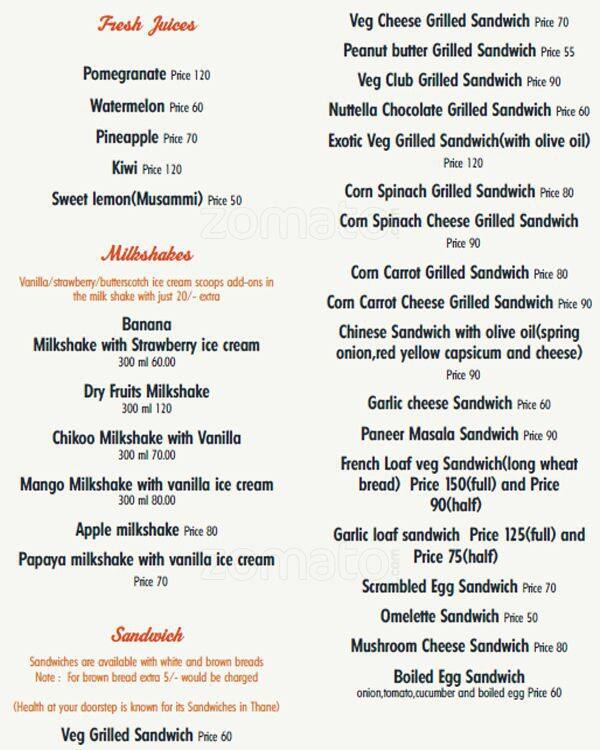 Health At Your Doorstep Menu, Menu for Health At Your Doorstep