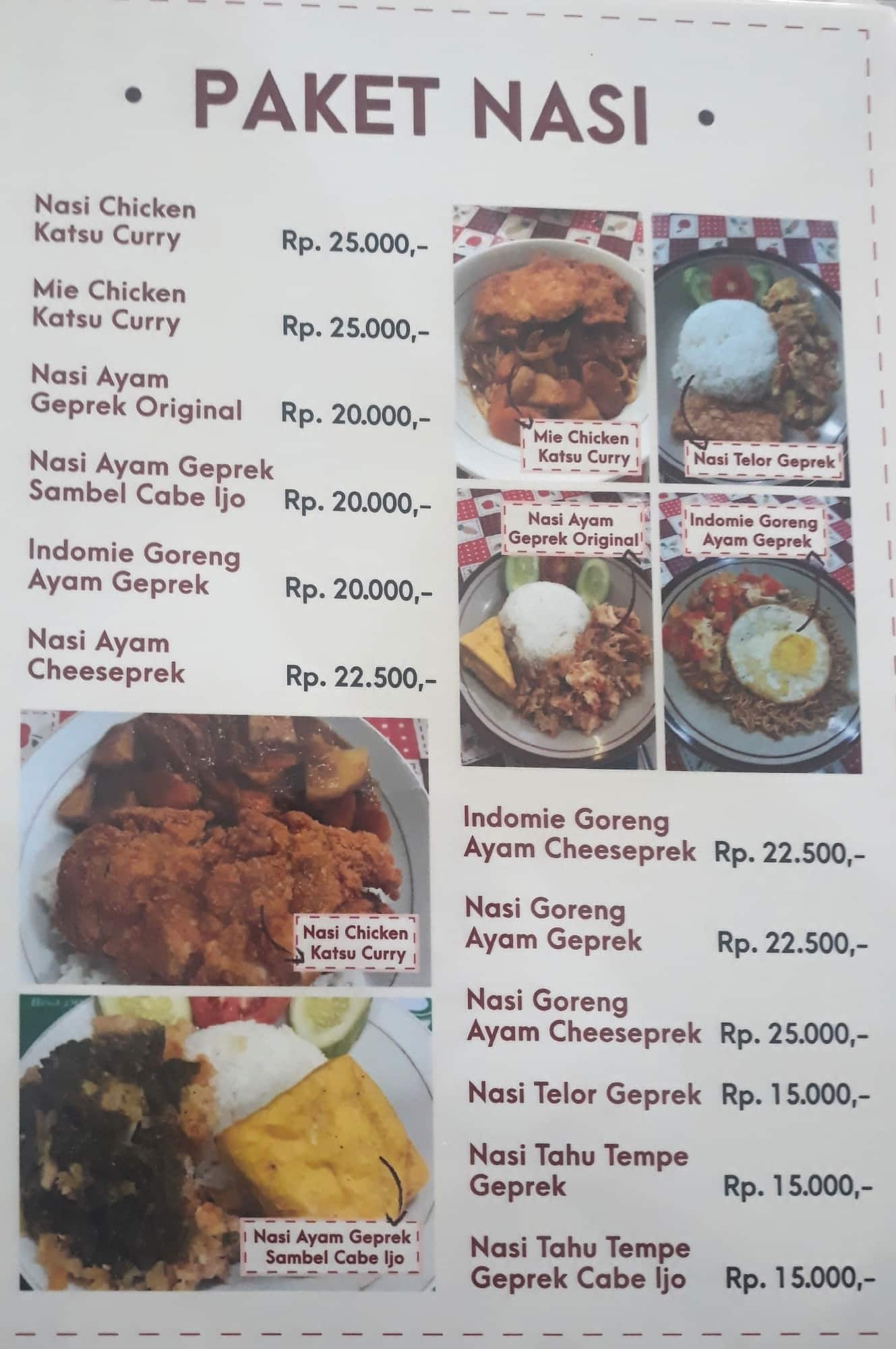 Menu at Mr. Kantin restaurant, Bandung