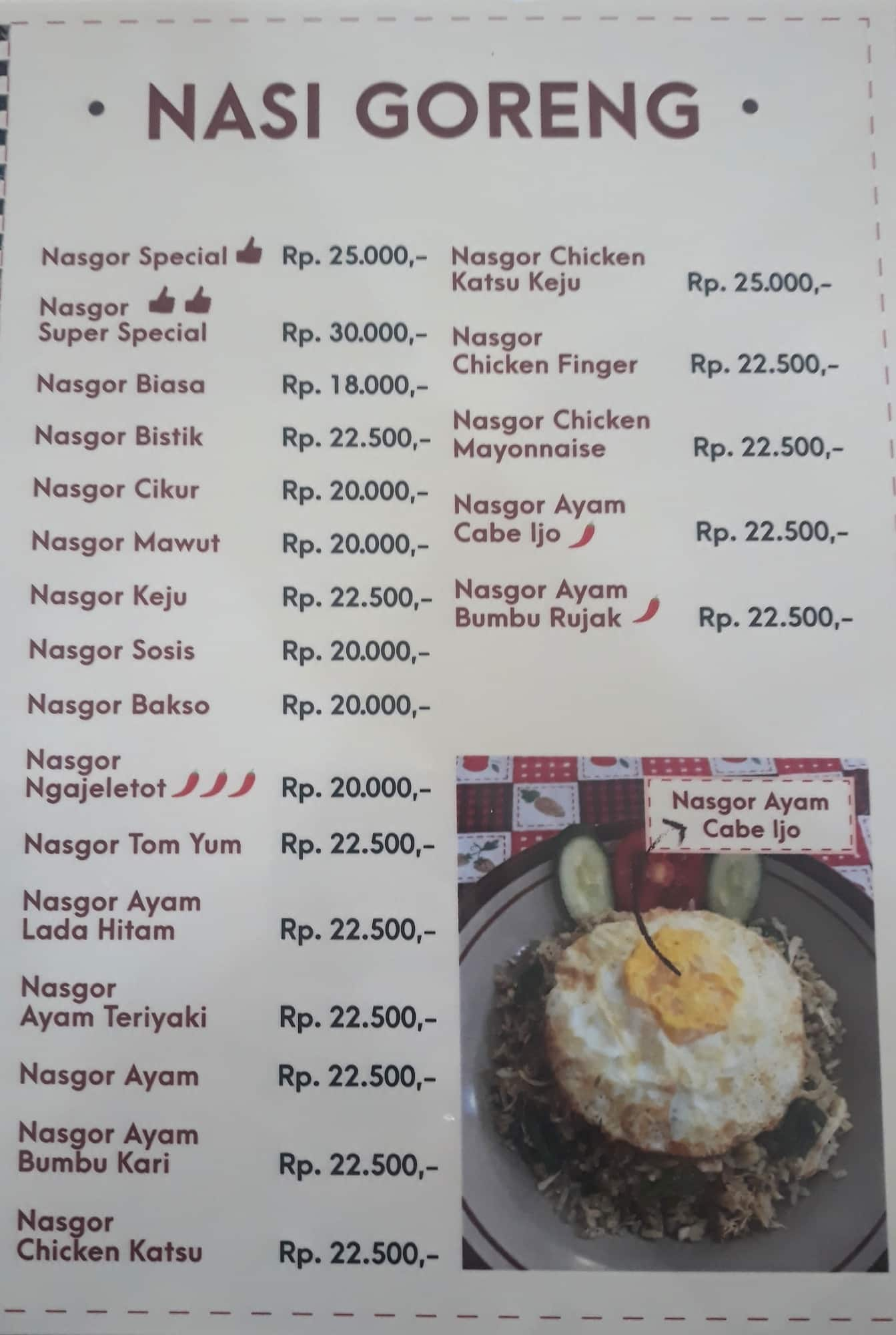 Menu at Mr. Kantin restaurant, Bandung