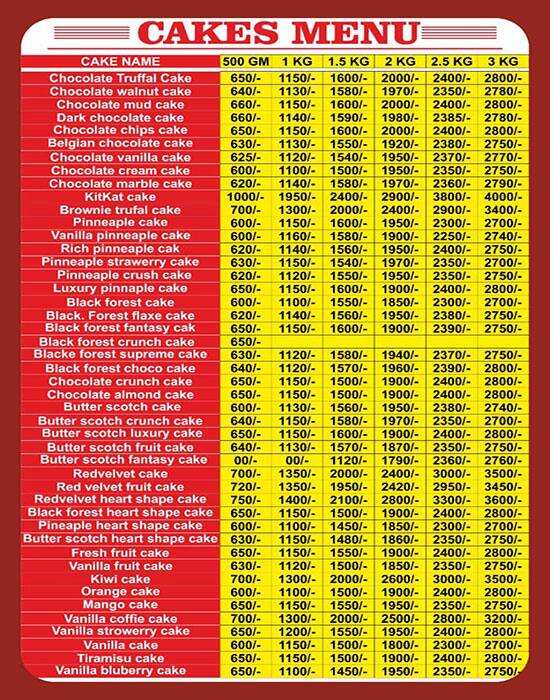 Live Cake Baker menu
