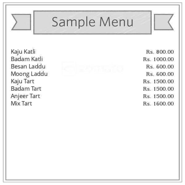 J Oberoi Sweets menu