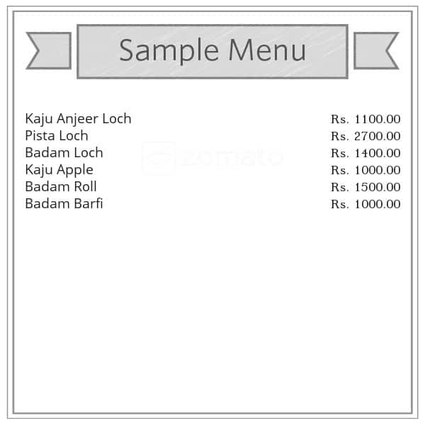 J Oberoi Sweets menu