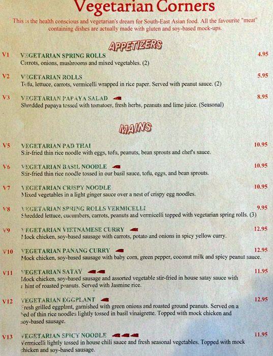 Menu at T'Basil restaurant, Ottawa