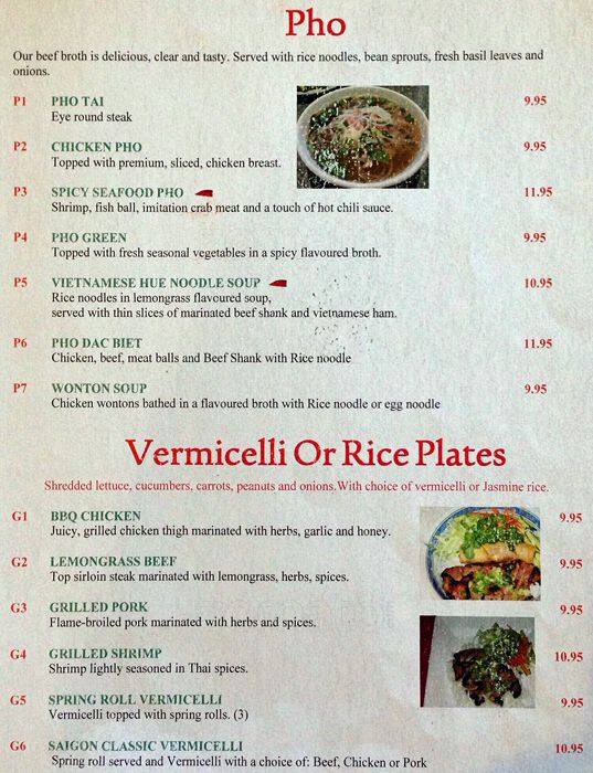 Menu at T'Basil restaurant, Ottawa