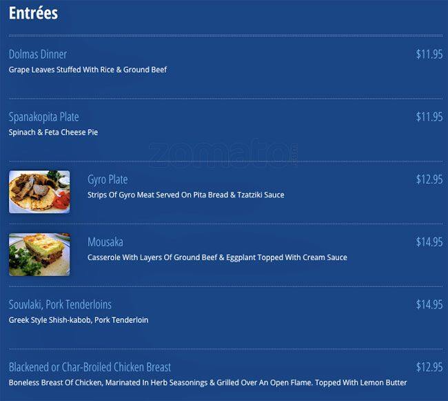 Menu at Kostas Cafe, Plano, W Park Blvd