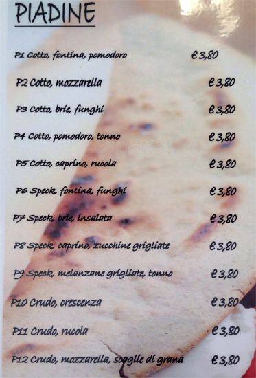 Menu di Bar la Luce dell'Est 