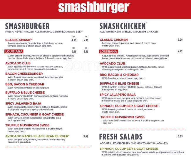 Smashburger Menu, Menu for Smashburger, Lafayette, Lafayette