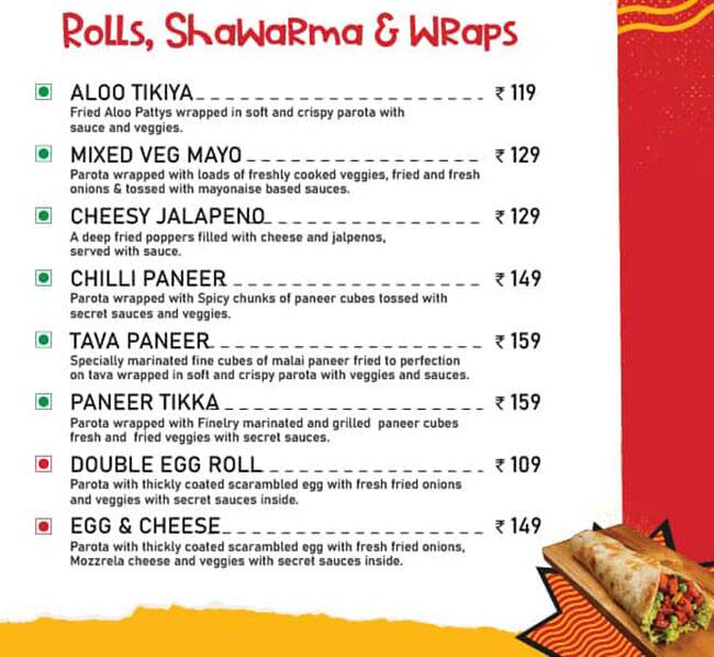 Menu of Rolls On Wheels Shawarma & Wraps, Lingampally, Hyderabad