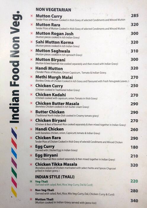 Sam's Cafe menu