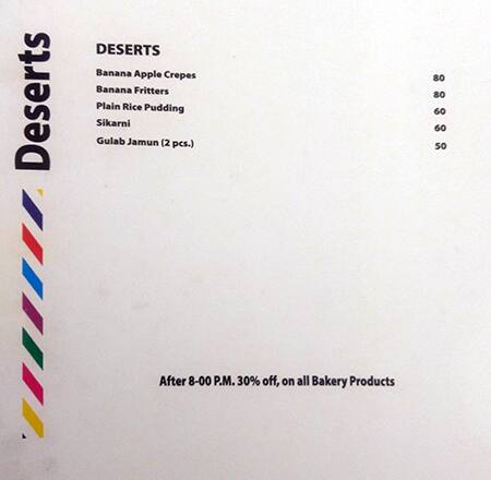 Sam's Cafe menu