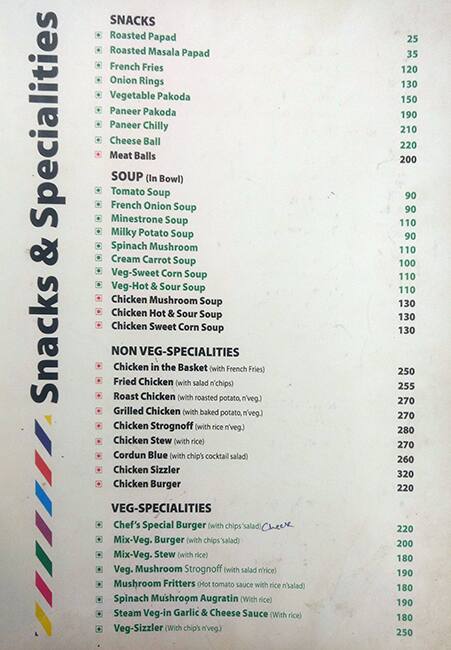 Sam's Cafe menu