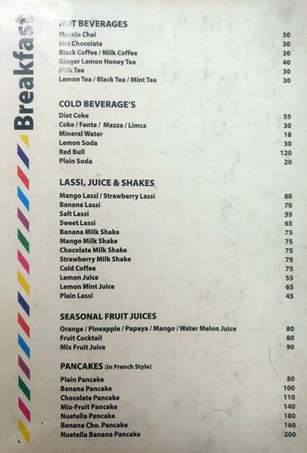 Sam's Cafe menu