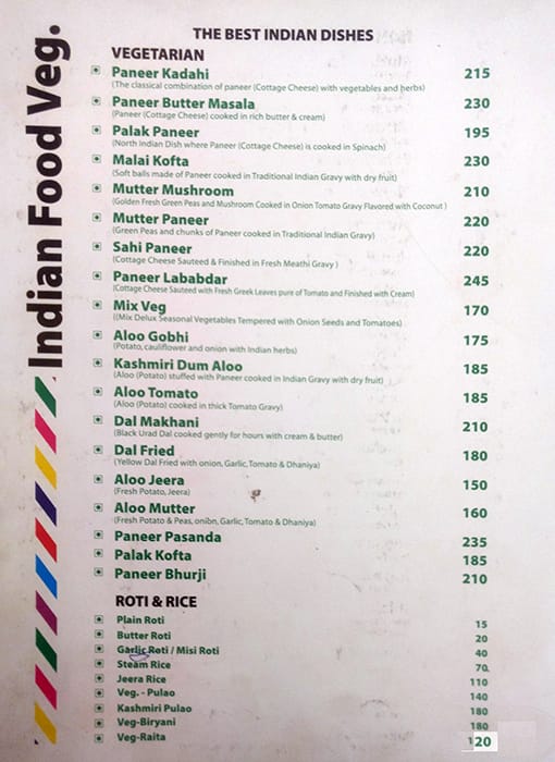 Sam's Cafe menu