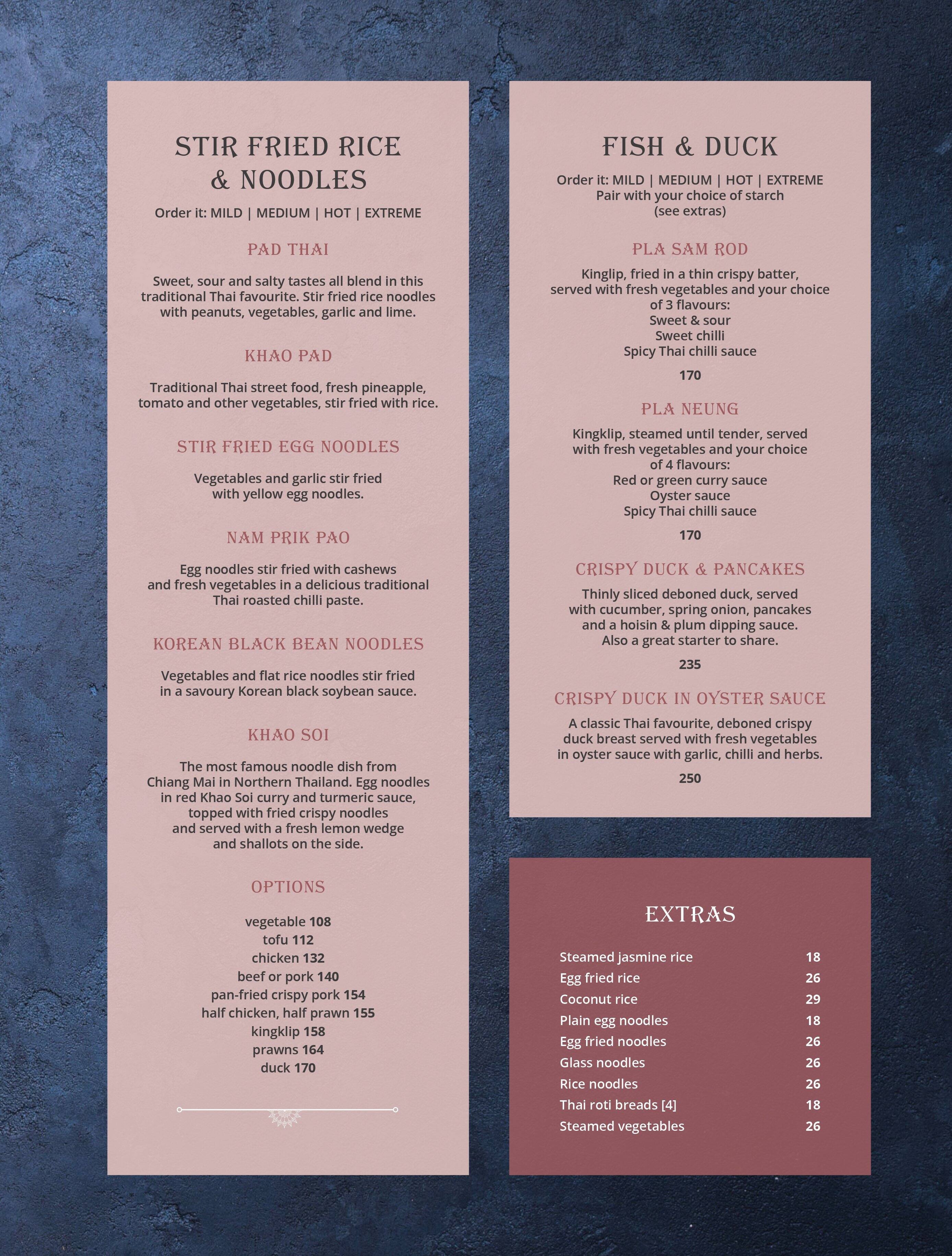Jintara menu