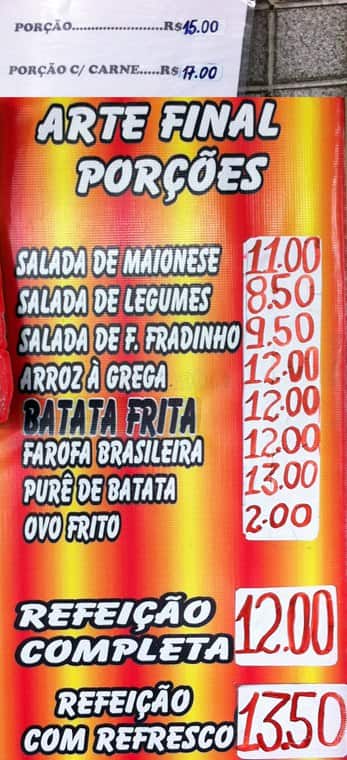 Arte Final cardápio