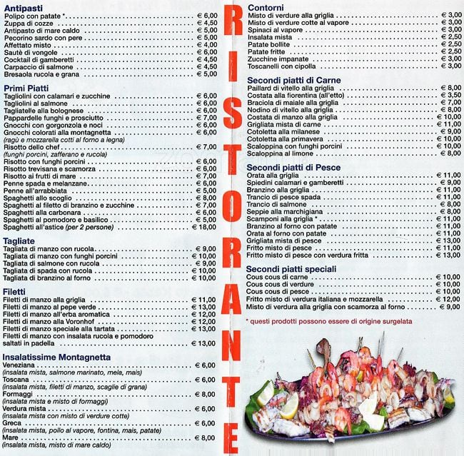 Menu di La Montagnetta D'asporto 