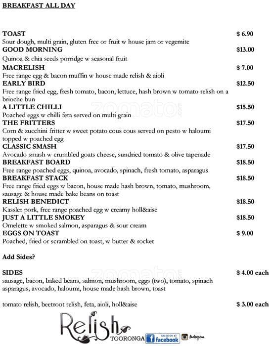 Relish Menu, Menu for Relish, Glen Iris, Melbourne Urbanspoon/Zomato