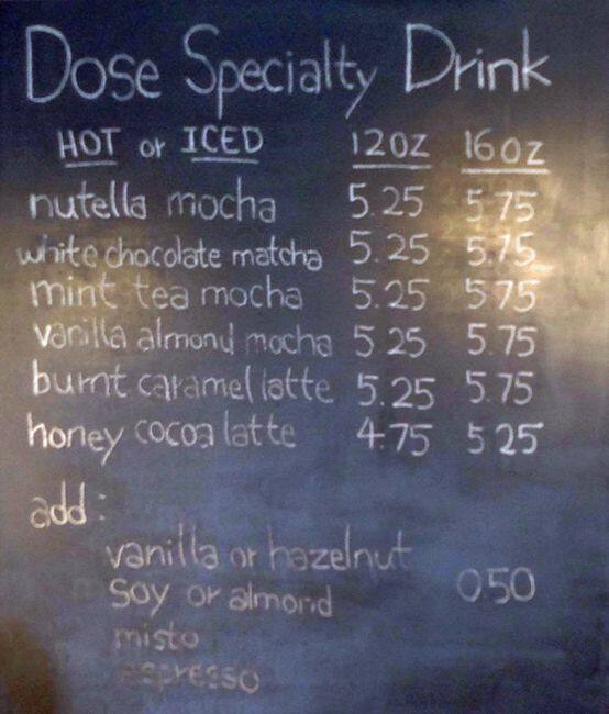 Dose Espresso Bar Menu, Menu for Dose Espresso Bar, Fairview, Vancouver