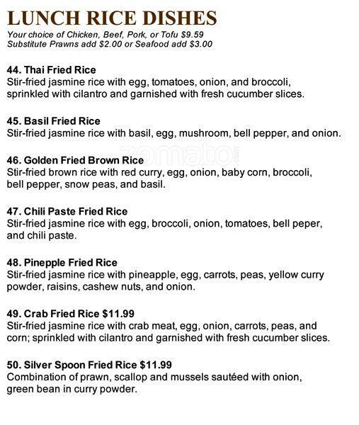 Menu at Silver Spoon restaurant, Redmond