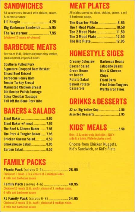 Dickey's Barbecue Pit Menu - Urbanspoon/Zomato